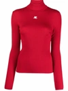 Courrèges Turtleneck Long-sleeve Rib Sweater In Red