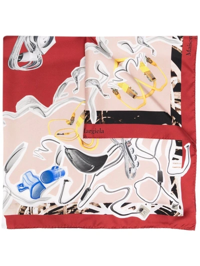 Maison Margiela Abstract-print Silk Scarf In Red