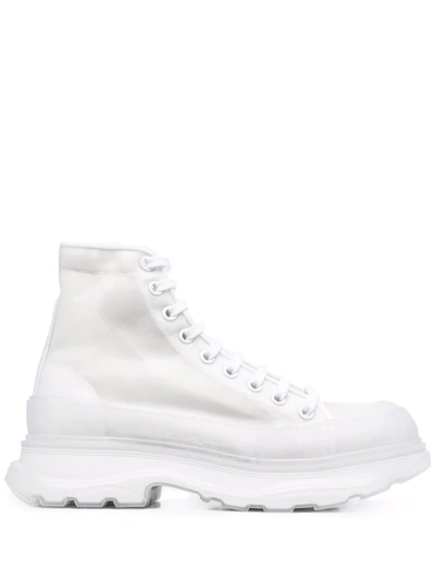 Alexander Mcqueen Tread Slick Suede Boots In White