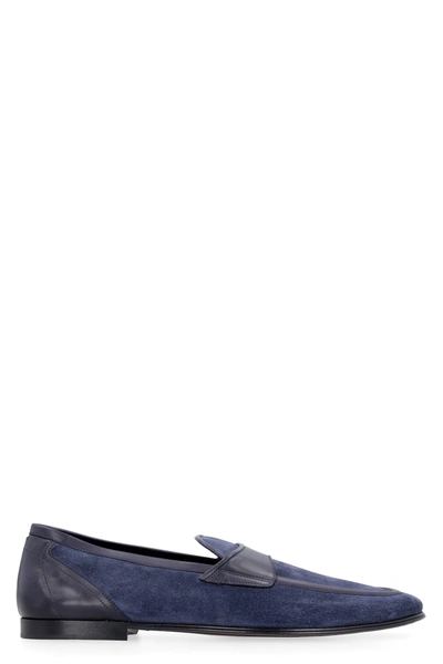 Dolce & Gabbana Leather-trimmed Suede Loafers In Blue