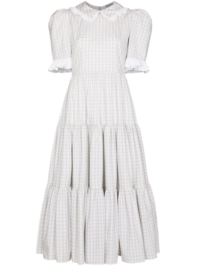 Batsheva Lucy Checked Cotton-poplin Midi Dress In Grau