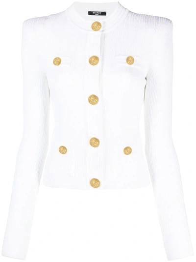 Balmain White Cropped Jacket With Patch Pockets