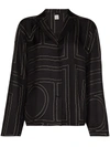 Totême Monogram Embroidered Silk-twill Shirt In Black