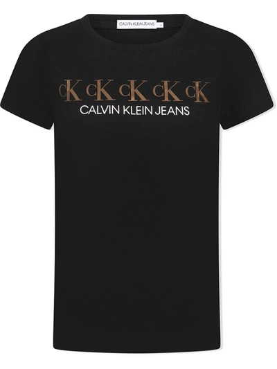 Calvin Klein Logo-print T-shirt Dress In 黑色