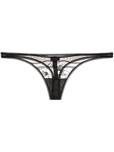 La Perla Showtime Floral-lace Panel Mesh Thong In Black