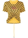 Rabanne Cropped Ruched Printed Cotton-jersey T-shirt In Yellow
