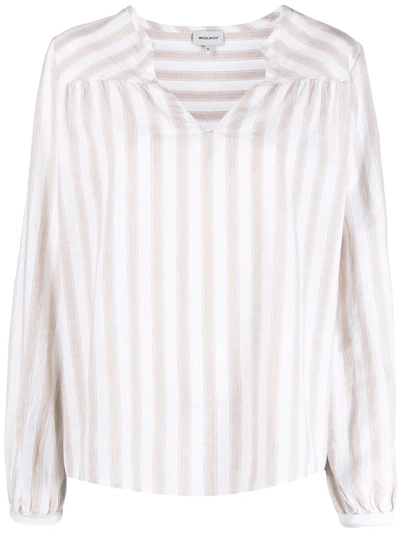 Woolrich Striped V-neck Blouse In 中性色