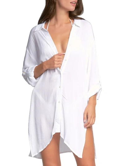 Elan Tie-front Button-down Cover-up In White