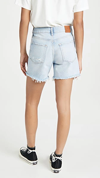 Anine Bing Kit Frayed Cutoff Denim Shorts In Washed Blue