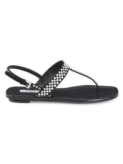 Prada Women's Crystal-embellished Leather Thong Sandals In Cristal