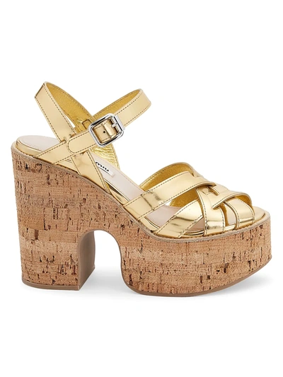 Miu Miu Women's Woven Metallic Leather Platform Sandals In Oro