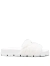 Prada Logo Genuine Shearling Slide Sandal In White