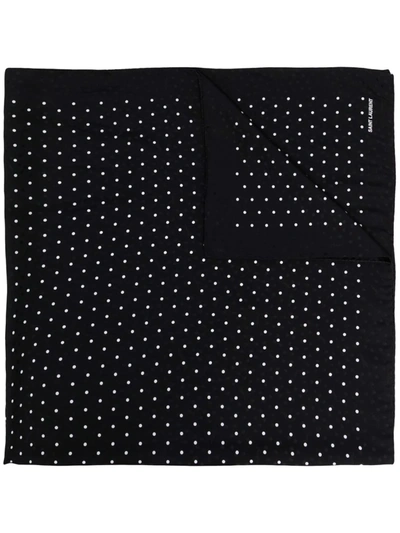 Saint Laurent Polka Dot Print Silk Scarf In Black