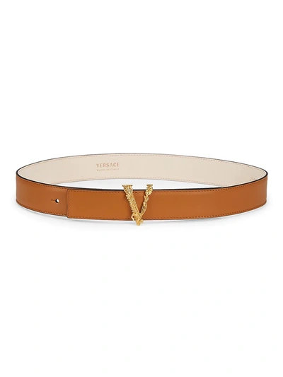 Versace Women's Virtus Leather Belt In Optical White