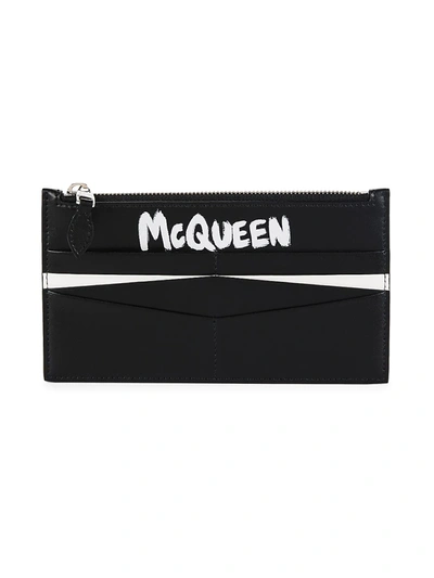 Alexander Mcqueen Logo Leather Flat Zip Wallet In Nero