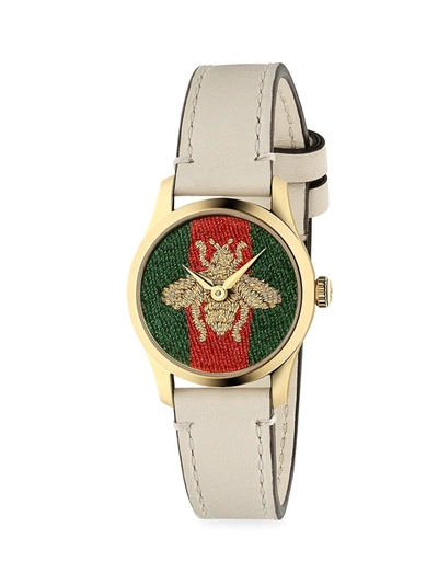 Gucci Female G-timeless Bee Leather-strap Watch In White