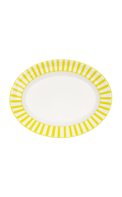 Este Ceramiche For Moda Domus Striped Ceramic Oval Serving Tray In Orange,yellow