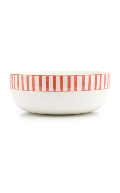 Este Ceramiche For Moda Domus Large Striped Ceramic Serving Bowl In Orange,yellow