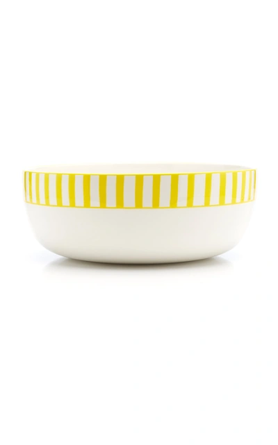 Este Ceramiche For Moda Domus Large Striped Ceramic Serving Bowl In Orange,yellow