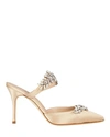 Manolo Blahnik Lurum 90 Crystal-embellished Mules In Satin In Beige