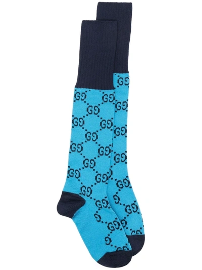 Gucci Monogram-pattern Intarsia-knit Socks In Blue
