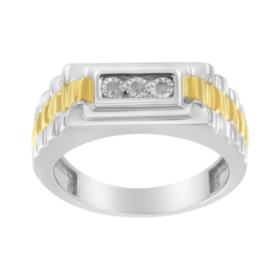 Haus Of Brilliance 10k Yellow Gold Plated .925 Sterling Silver Diamond Accent Miracle-set 3 Stone Ridged Band Gent's Fa In Two-tone