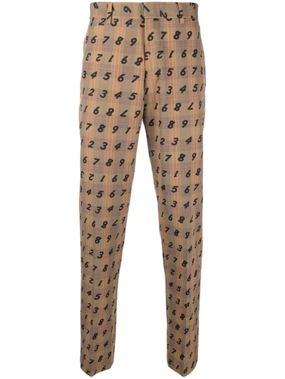Moschino Prince Of Wales Numerical Print Trousers In Brown