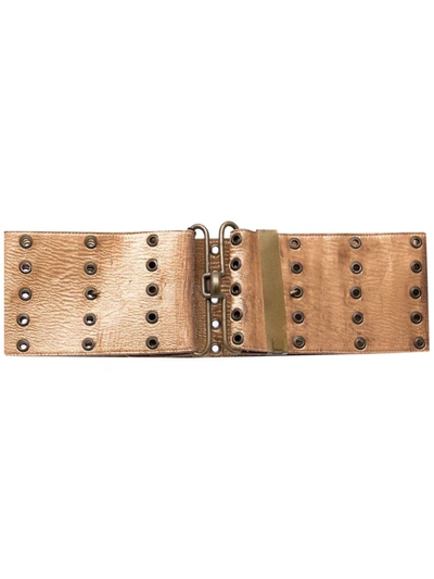 Pre-owned Gianfranco Ferre 2000s Eyelet Embellished Thick Belt In 金色