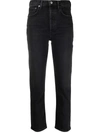 Agolde 90s Pinch Waist Straight-leg High-rise Organic-cotton Denim Jeans In 黑色