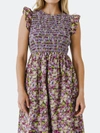 English Factory Floral Smocked Midi Dress In Purple Multi