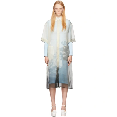 Fendi Layered Printed Silk-organza And Pointelle-knit Midi Dress In Light Blue