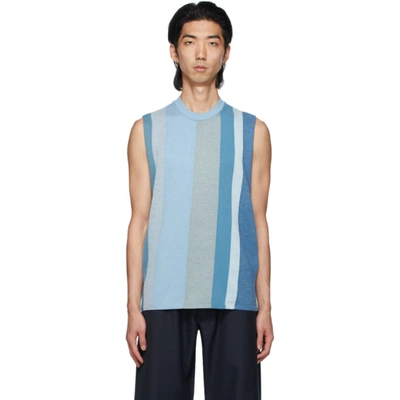 Comme Des Garçons Shirt Striped-pattern Knitted Vest In 1 Blue