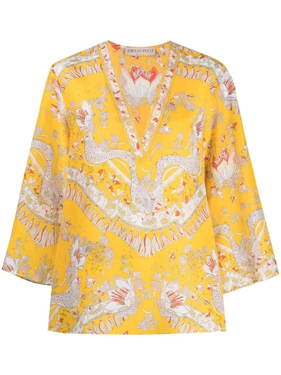 Emilio Pucci Abstract Print Cotton Tunic In Yellow