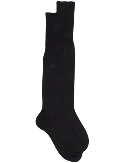 Brioni Embroidered Below-the-knee Socks In Black