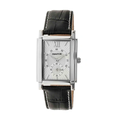 Heritor Frederick Automatic Silver Dial Black Leather Mens Watch Hr6101 In Black / Silver