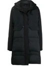 ADIDAS ORIGINALS BY PHARRELL WILLIAMS BLACK HOODED MID-LENGTH DOWN COAT