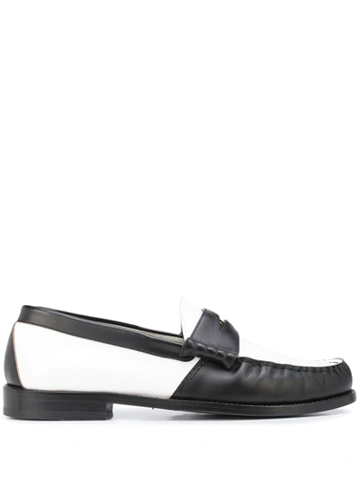 Rhude White & Black Leather Penny Loafers In White/black