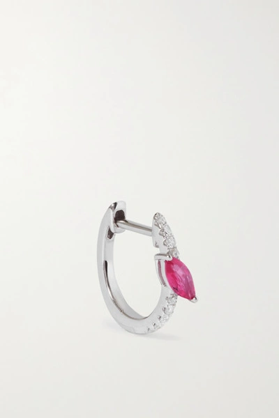 Roxanne First 14kt White Gold Diamond And Pink Sapphire Marquise Hoop Earring