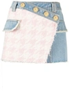 BALMAIN TWEED PANEL DENIM SKIRT