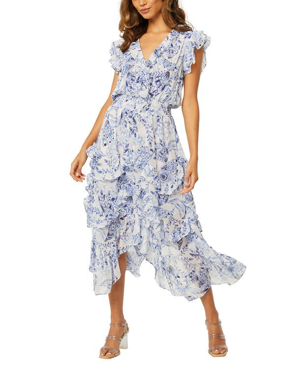 dakota midi tiered floral chiffon dress