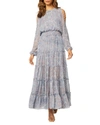 Misa Anya Tiered Cold-shoulder Floral Maxi Dress In Washed Tile