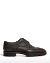 CHRISTIAN LOUBOUTIN MEN'S LAURLAF BROGUE LEATHER RED SOLE DERBY SHOES,PROD238870056