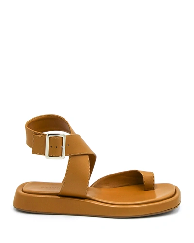 Gia/rhw Suede Toe-ring Flat Sporty Sandals In Rustic Brown