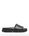 Prada 38 Logo Strap Lug-sole Leather Slides In Nero