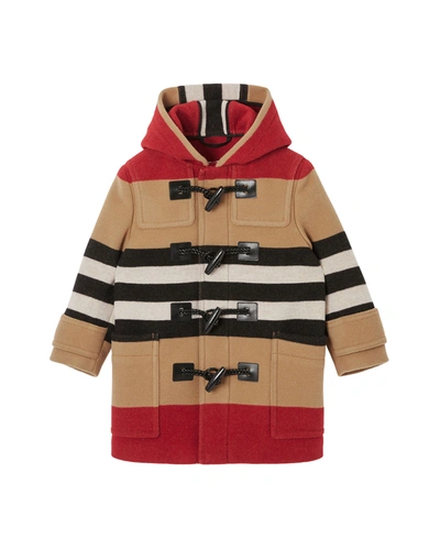 Burberry Kids' Boy's Channing Icon Stripe Wool Hooded Jacket In Archive Beige Ip