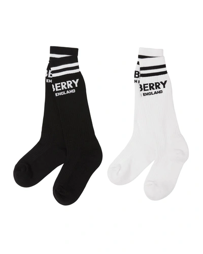 Burberry Kid's Logo-print 2-pack Sock Set In Monochrome