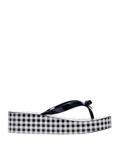 Kate Spade Rina Gingham-print Bow Thong Sandals In Gingham Black/cre