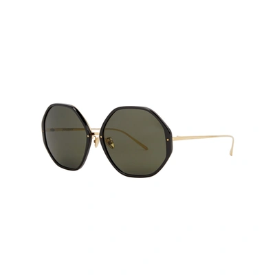 Linda Farrow Luxe Alona 22kt Gold-plated Oversized Sunglasses In Black