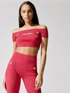 BALMAIN CROPPED OFF-THE-SHOULDER KNIT TOP - FUCHSIA - SIZE 40