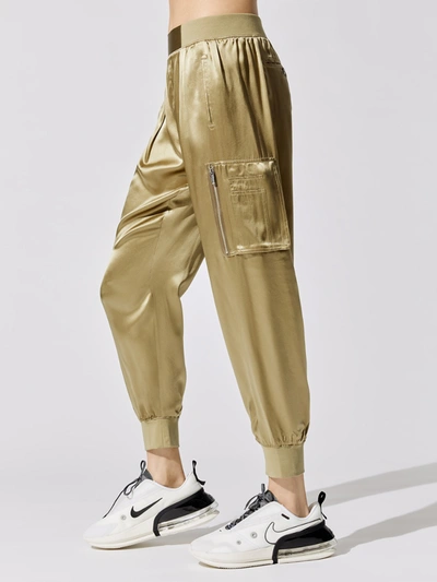 Atm Anthony Thomas Melillo Cropped Silk-satin High-rise Track Pants In Soft Army